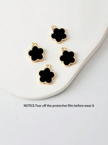 4 pièces/Set Collier, boucles d'oreilles, bracelet en cuivre avec design minimaliste et à la mode de fleur à cinq pétales. Cadeau pour rendez-vous, anniversaire, sœur, femme, charmes de bijoux, bal de promo, Saint-Valentin, maman, fête des mères - Ensemble cinq pièces noir - Voir 4