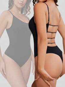 1pc Seamless Shapewear Jumpsuit With Back Cutout - Black - View 5