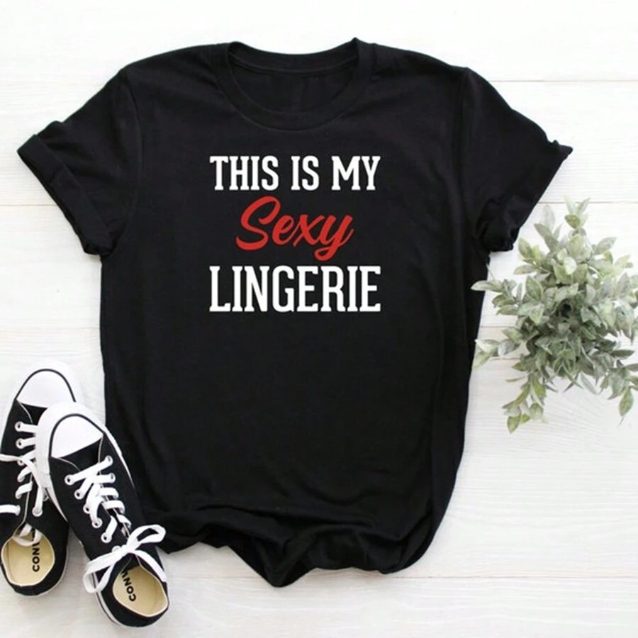 This Is My Sexy Lingerie Shirt Sassy Fun Night Shirt Funny Pajama Tee Lingerie Shirt Dessous T Shirt - màu đen - Xem 1