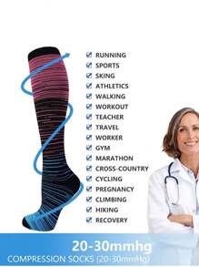 3 双男女通用渐进式压力袜（15-20mmHg），运动户外足球旅行徒步跑步护士袜