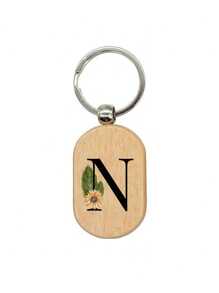 Daisy Flower Letter A-Z Pattern Wooden Keychain, First Letter Wooden Pendant, Creative Small Gift That Can Be Carved, Bag Pendant, Wooden Label, Keychain, Ring, Carved Blank Wooden Board, Diy Accessory, Single-Sided Printing - Apricot - View 26