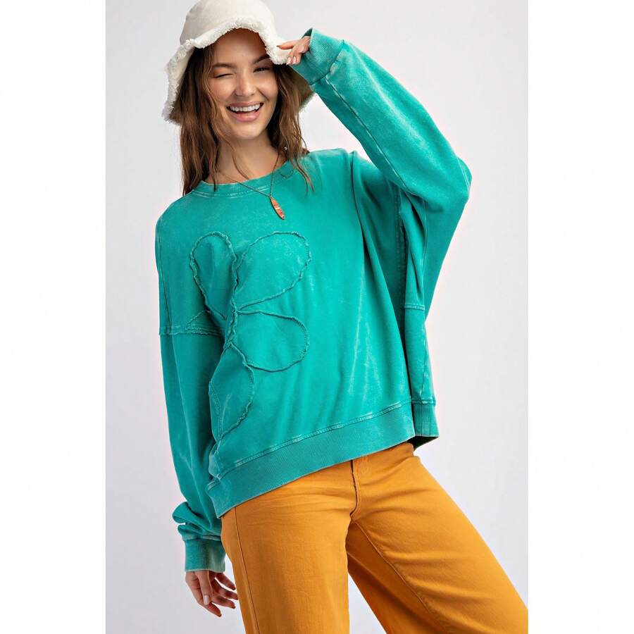 Women Floral Patchwork Sweatshirt Flower Crewneck Pullover Cotton Vintage Reverse Seam Oversized Shirt Casual Sweatshirts