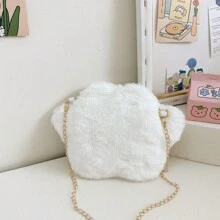 新款秋冬迷你熊爪设计单肩包，拼色简约女士斜挎包，可爱毛绒熊爪拉链包钱包，柔软毛绒小背包 - 彩色 - 查看 12