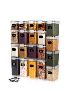 20pcs Sealed Pasta Storage Container Kit Large Plastic Jar With Labels For Flour, Sugar, Noodles And Dry Food - Pantry Organization  Storage Supplies,Local Warehouse,Kitchen Decor And Accessories,Funny Stocking Stuffers,Storage And Organization - Đen và trắng - Xem 9