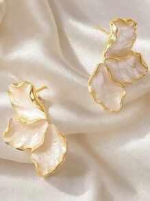 优雅花朵设计耳环，适合日常佩戴 - 白色 - 查看 3