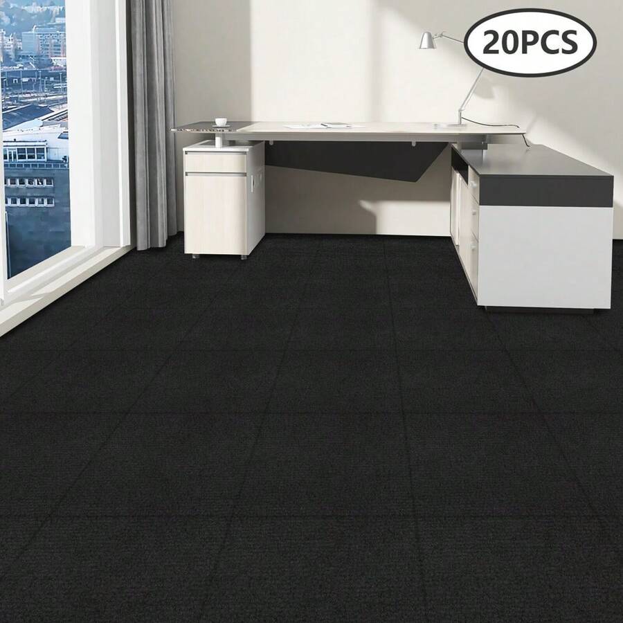 20Pcs Self Adhesive Carpet Tiles Peel And Stick Floor Plank Mat Non-Slip 20 Inch - Black - View 1