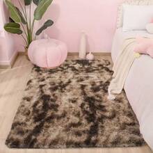 1 件蓬松扎染棕色毛绒地毯，柔软毛绒矩形防滑地毯，适用于客厅、卧室、浴室、游戏室、可洗四季装饰地垫、家居装饰