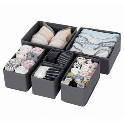 6pcs Foldable Fabric Storage Drawers Organizer Boxes For Clothes, Socks, Underwear, Ties, Scarves,Spring,Minimalist,Summer Tops
