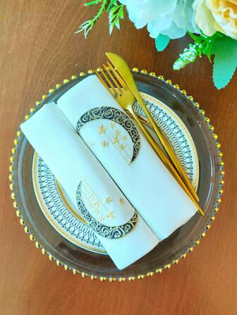 1/2/4 件精美刺绣小餐巾，星星和月亮图案，100% 涤纶面料，防污防油，适用于斋月、家居装饰、派对、婚礼、餐厅、厨房、餐桌、书桌、梳妆台、客厅、卧室、室内室外、露营