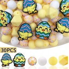 30pcs/52pcs Bunny Egg Shape Silicone Bead Set, Easter Jewelry DIY Gift, Suitable For Necklace, Bracelet, Home Decor - Ideal Handmade Gift