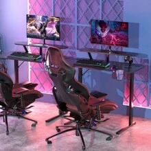 Gaming Table Gaming Desk Computer Table PC Table With Cup Holder And Headphone Hook Desk With Monitor Stand 100x55x75 Cm L-Shaped Legs - 黑色 - 查看 2