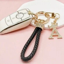 1pc Premium Braided Leather Keychain With Shiny Gold 26 Letter Charms Pendant - , Fashionable And Multifunctional Women Keychain - Various Colors, Perfect Accessory For Car Owners, Stylish Gift Idea - Multicolor - View 4
