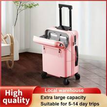 Multifunctional Luggage, Durable Luggage, Hard Shell Boarding Case With Front Pocket, USB Charging Port, Telescopic Trolley, Durable Universal Wheels, TSA Combination Lock, Cup Holder, Hooks, ABS+PC Rugged Multifunctional Suitcase 1 Piece 20/26 Inch - Pink - View 1