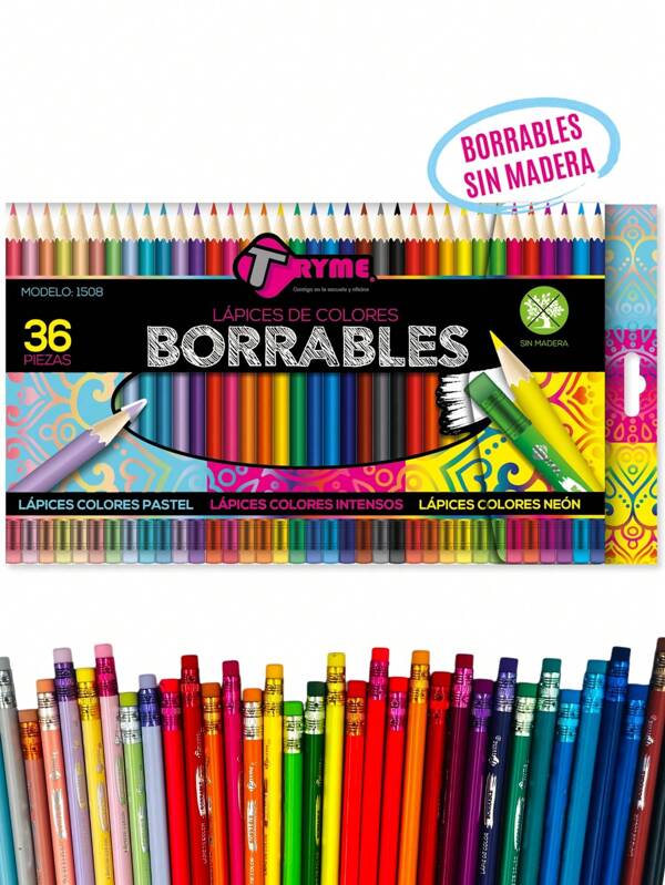 24-36 lápices de colores borrables, colores clásicos pastel y neón para el regreso a clases