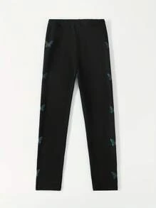 Toddler Butterfly Print Versatile Leggings - Black - View 2