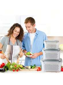 12pcs Set: Leak-Proof Food Storage Containers - 2-Layer Airtight Design For Easy Meal Prep, Reusable & Stackable Kitchen Organizer For Fruits, Vegetables, Meats & Grains - Black and White - View 3