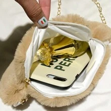 新款秋冬迷你熊爪设计单肩包，拼色简约女士斜挎包，可爱毛绒熊爪拉链包钱包，柔软毛绒小背包 - 彩色 - 查看 11