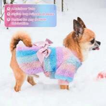 Rochie pentru câini pentru câini de talie mică, iarnă, cățeluș, pisică, pulover haine, caldă, fleece, rochie pentru animale de companie, dungi curcubeu, pluș, prințesă, fustă cu fundă