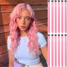 10入組彩色髮片,女士髮片,彩色直夾式髮片,日常派對服裝髮片,少女cosplay派對y2k風格時尚派對聖誕新年禮品給女性 - 西瓜粉 - 查看 2