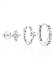 Un conjunto de elegantes pendientes tipo flor de 4 hojas con zirconia, joyería de plata de ley 925 exquisita y creativa, regalos de joyería fina para mujeres, niñas, decoración para la vida diaria, citas, fiesta de graduación y talla grande