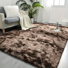 1 件蓬松扎染棕色毛绒地毯，柔软毛绒矩形防滑地毯，适用于客厅、卧室、浴室、游戏室、可洗四季装饰地垫、家居装饰