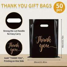 50 pièces Sacs-cadeaux noirs "Merci" en PEHD, sacs de shopping de détail. Convient pour les mariages, anniversaires, Thanksgiving, Noël, cadeaux d'entreprise, magasins, vêtements, fêtes. Sacs en plastique réutilisables avec poignées. Articles les moins chers disponibles. Sac de shopping, sac de fête, sac à ordures de voiture, sac à pain, cadeaux de demoiselle d'honneur, cadeaux de remise des diplômes, cadeaux d'anniversaire, cadeaux de mariage, anniversaire, mariée, mariage