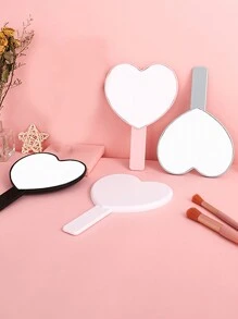 1pc Ins Style Love Handle Mirror Makeup Mirror Portable Makeup Mirror Handheld Heart-Shaped Travel Mirror With Handle, Can Be Held Or Desktop Mirror, Suitable For Dormitory, Office And Travel, Women's Makeup Mirror Compact