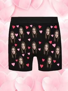 1pc Customized Men's Briefs Printed With Heart-Shaped Photo, Personalized Design, Creative Gift For Boyfriend/Husband On Valentine's Day - Multicolor - View 4