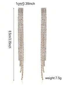 Boucles d'oreilles de mariée longues avec pampilles et strass pour femmes, bijoux de mariage luxueux et brillants, sans trou - Style 1 - Voir 7