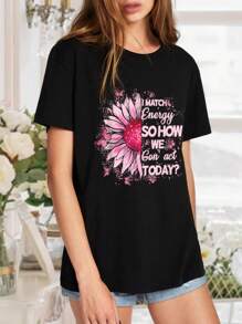 I Match Energy Graphic Print Women T-Women's Shirt - Casual Crew Neck Short Sleeve Top For Effortless Style