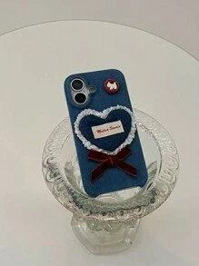 Nouveau étui de téléphone en TPU de luxe antichoc avec motif minimaliste à nœud en forme de cœur 3D en denim bleu offrant une protection intégrale, compatible avec les iPhone 13/14/15/16/Pro Max