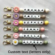 1 pièce Porte-clés en silicone personnalisé avec marguerite et prénom, porte-clés personnalisé avec prénom, style minimaliste, idéal pour la Saint-Valentin, les anniversaires et les cadeaux de mariage
