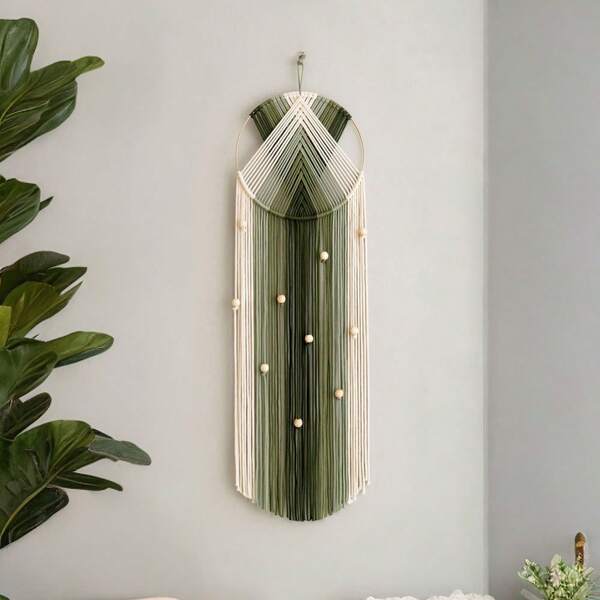 1pc Macrame Plant Hanger, Bohemian Style Wall Hanging Decor, Handmade Woven Tasseled Landscape Tapestry, Minimalist Dream Catcher