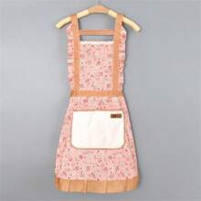 Delantal de estilo princesa con encaje floral, con bolsillo práctico para limpiar las manos, resistente al agua y al aceite, de uso múltiple para la cocina y la sala de estar