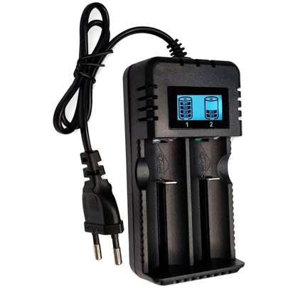 Carregador Turbo Duplo Bateria 18650 26650 16340 3.7v/4.2v Lanterna Tatica Universal Com Visor Digital Para Todos os Tamanhos