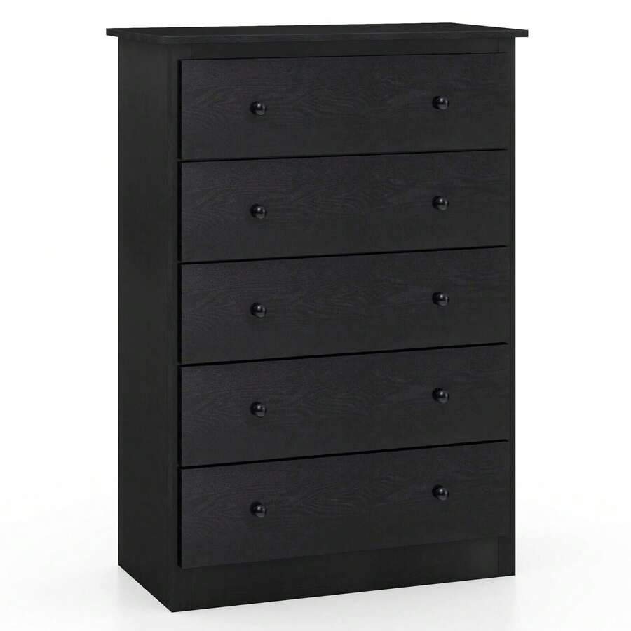 5-Drawer Dresser Modern Chest Of Drawers 115cm Bedroom Storage Organizer - Black - View 1