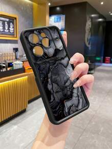 1pc Marble Black Camera Anti-Drop UV Printed Phone Case Compatible With Apple/ Galaxy/Infinix/Redmi/OPPO/VIVO/Realme/MOTO