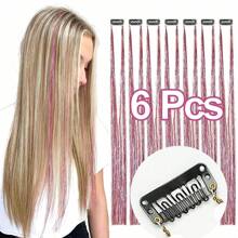 6 Stücke Haar Tinsel Clip, Tinsel Haarverlängerungen, Fairy Haar Tinsel, glitzernde Haar Strähnen 20 Zoll Haar Tinsel, hitzebeständig
