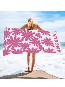 1 pièce Serviette de plage personnalisée avec texte, couverture de plage à imprimé floral, serviette de bain super absorbante, serviette de plage confortable, serviette de piscine , tapis de yoga élégant, accessoires de plage, cadeau indispensable pour les vacances, disponible en différentes tailles, convient pour la natation, le camping et les voyages, cadeau de la Saint-Valentin pour femme, anniversaire, petit ami, petite amie