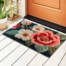 1pc Vintage Pink & White Floral Anti-Slip Mat, Faux Wool Super Soft Fiber Bathroom Doormat, Ultra Plush Bath Rug, Washable, Low Pile, TPR Backing, Knitted Fabric, Suitable For Entryway, Bathroom, Bedroom, Kitchen, Foyer, Indoor/Outdoor Use, Bathroom Accessory, Home Decor - Multicolor - View 6