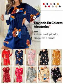 Women's Winter Nightgown, Plush Nightgown, Warm And Soft (Recommended For People Within 50 Kg, Not Limited To The Color Shown In The Picture) - 彩色 - 查看 1