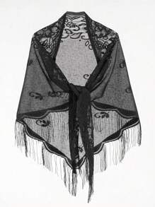 1pc Lightweight Hollow Solid Color Fringe Breathable Fashion Triangle Scarf Shawl - Multicolor - View 14