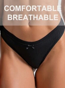 8Pcs/Set Women's Cotton Low-Rise Panties Thongs Underwear Comfortable Breathable Female Lingerie - 黑色 - 查看 2