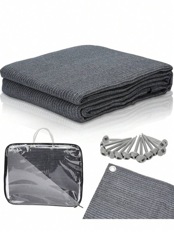 Daromigo Tapis d'auvent, tapis de camping extérieur, tapis de tente avec 12 trous, 13 piquets et sac de transport, tapis de tente HDPE, tapis de camping respirant, tapis de camping antidérapant, gris bleu