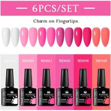 6pcs Gel Nail Polish Set Summer Colorful Semi Permanent UV LED Gel Polish Set Pink Glitter Soak Off Nail Art Varnish Design Manicure Kits DIY Salon At Home Gifts For Women