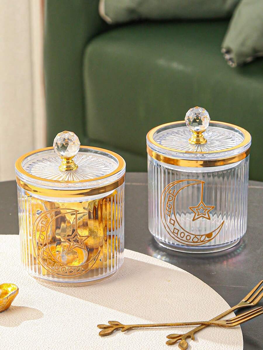 1pc Star, Moon, Lantern Plastic Home Decor Storage Jar Canister For Kitchen, Living Room, Dining Room Use, Suitable For Grains, Dried Fruits, Candy, Cookies, Bread, Wedding, Party, Gift, Birthday
