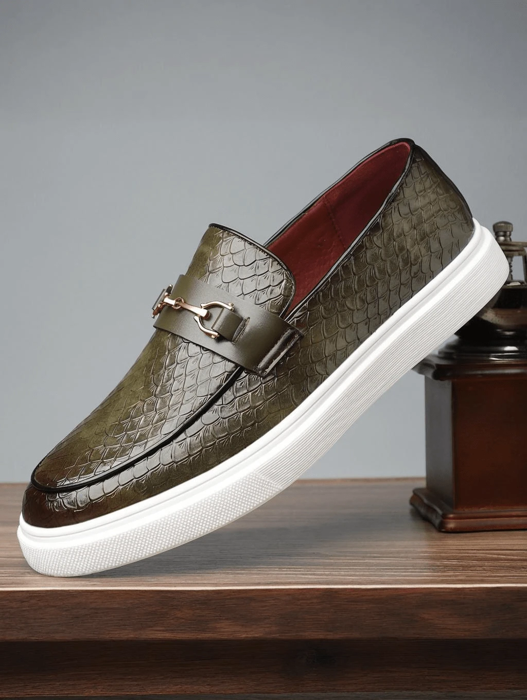 [Fast Arrival] Men's Business Casual Shoes, Fashionable British Soft Sole, Men's British Casual Flat Button Leather Shoes, Brand New Breathable Soft Sole Shoes - màu xanh lá - Xem 1