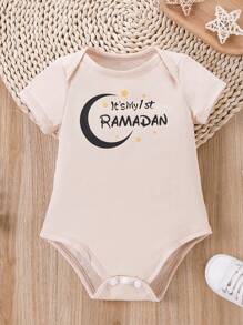 婴儿连体衣 夏季新月星印花短袖连体衣，男女宝宝节日派对服装