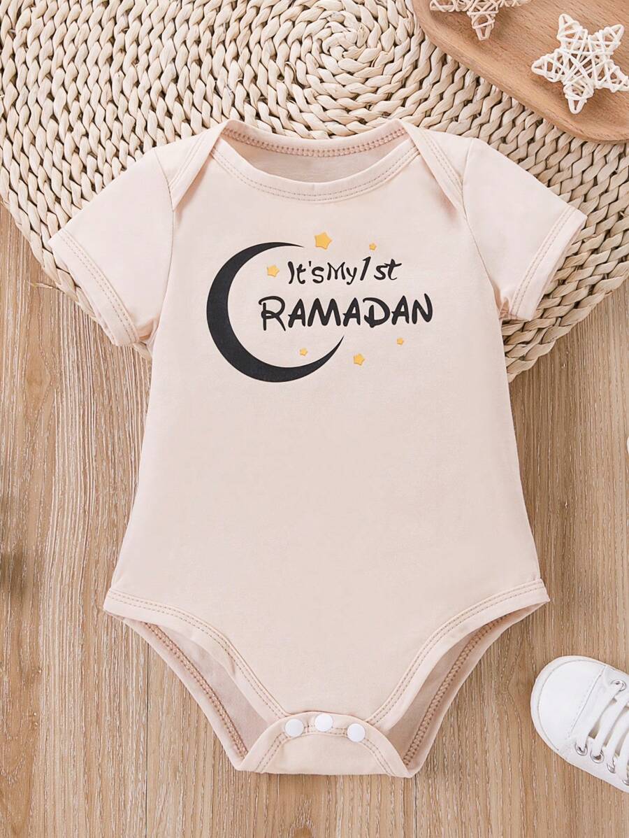 婴儿连体衣 夏季新月星印花短袖连体衣，男女宝宝节日派对服装