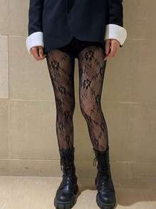 Women's Retro Flower Pattern Pantyhose Lolita Elegant Fishing Net Lace Tight Socks Hollow Y2k Fishing Net Long Socks